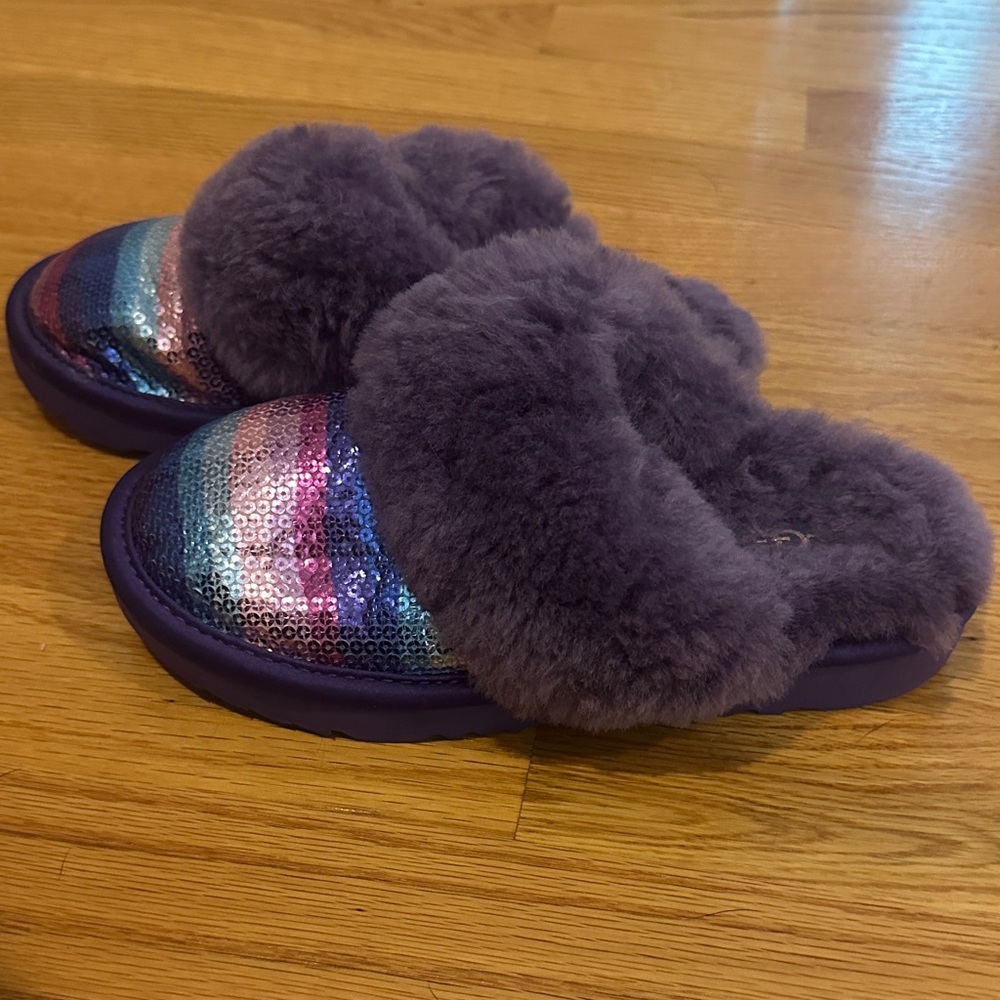 UGG Purple Sequin and Fur Slippers